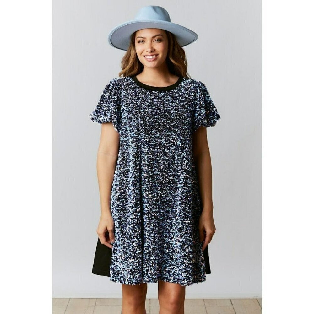 All That Glitters Sequin Shirt Dress in Black